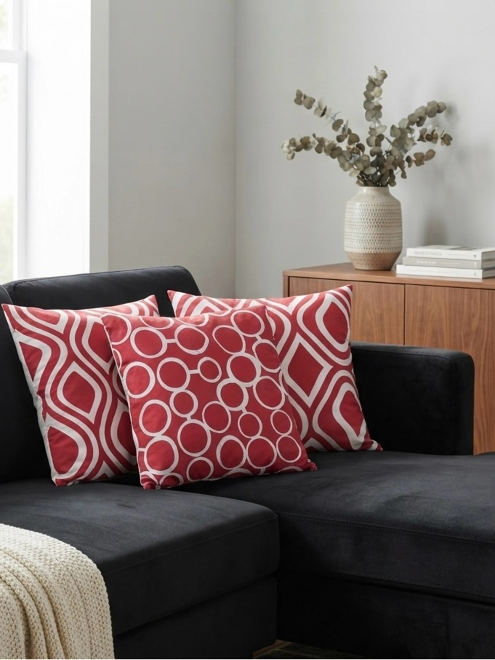 Red Geometric Throw Pillow Cases Set - 18x18
